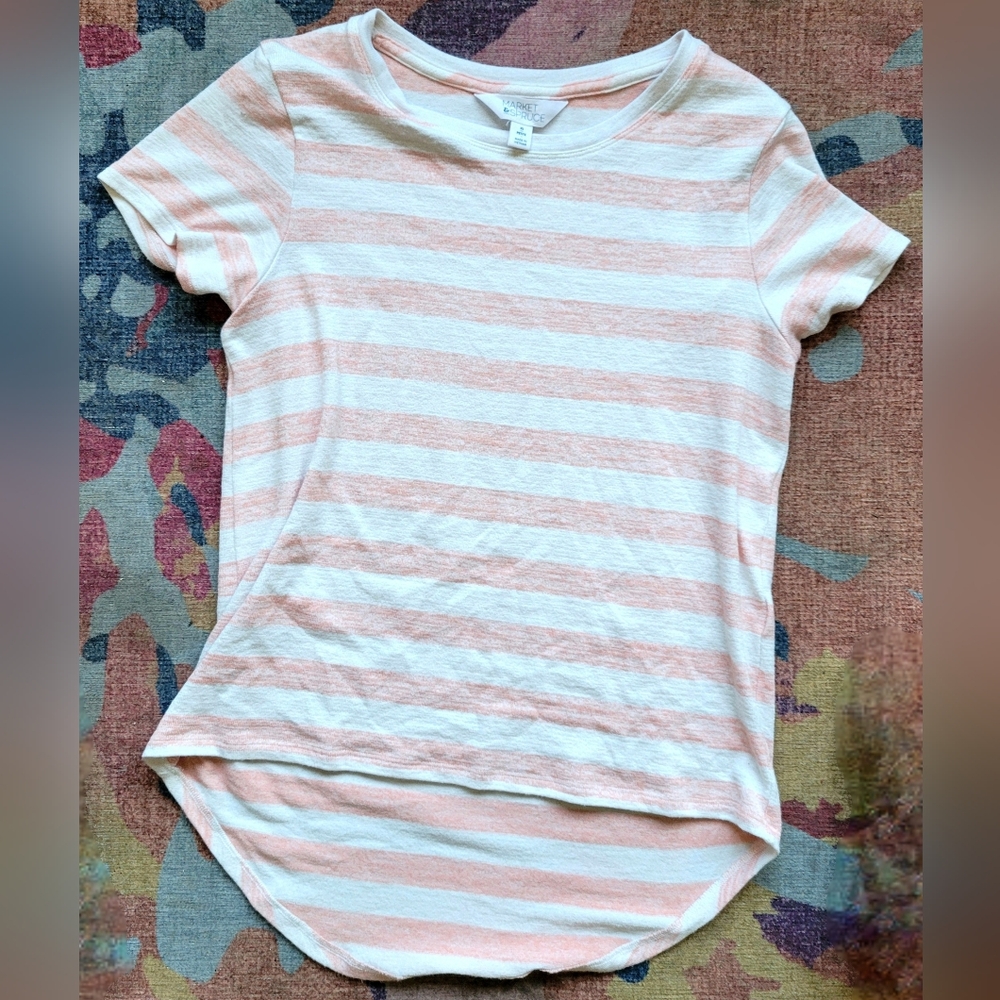 Market & Spruce coral striped short sleeve extra small petite t-shirt top